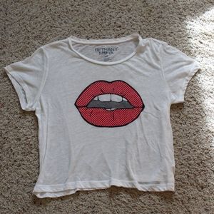 White Lip Printed Tee Shirt